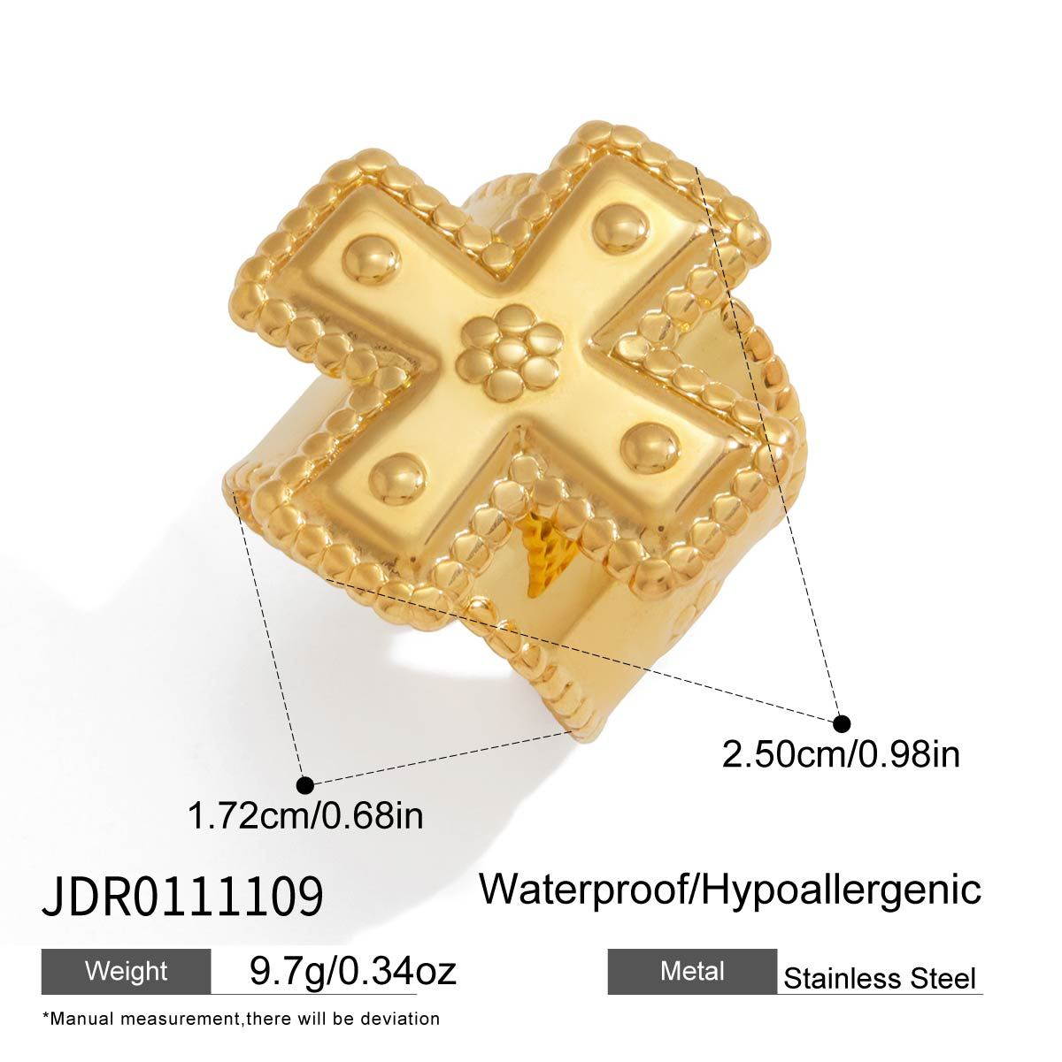 Fashion Geometric Cross PVD Stainless Steel Ring for Women