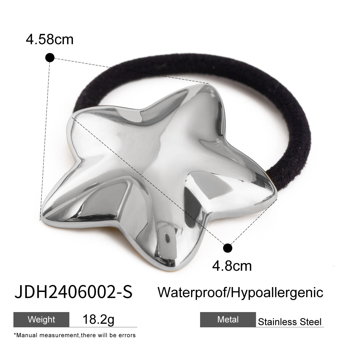 Elegante elastico per capelli a forma di stella in acciaio inossidabile con finitura placcata per la coda di cavallo, alla moda ed elastico