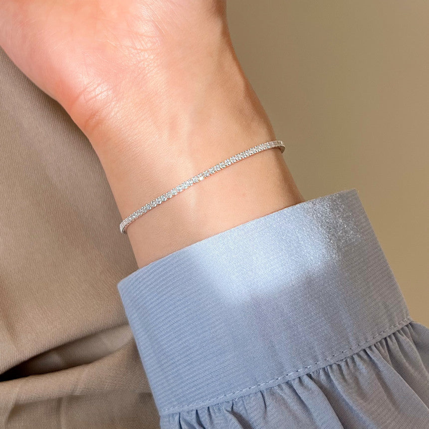 Minimalist 925 Sterling Silver Geometric Round Cubic Zirconia Inlay Bracelet Polka Dot Design for Women