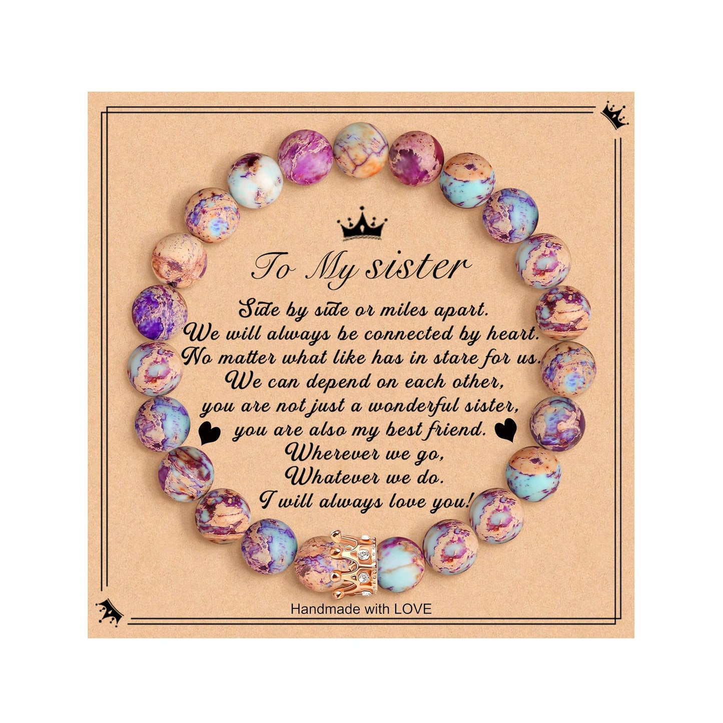 Elegant Crown Brass Bracelet with Natural Agate and Rhodochrosite Beads for Women