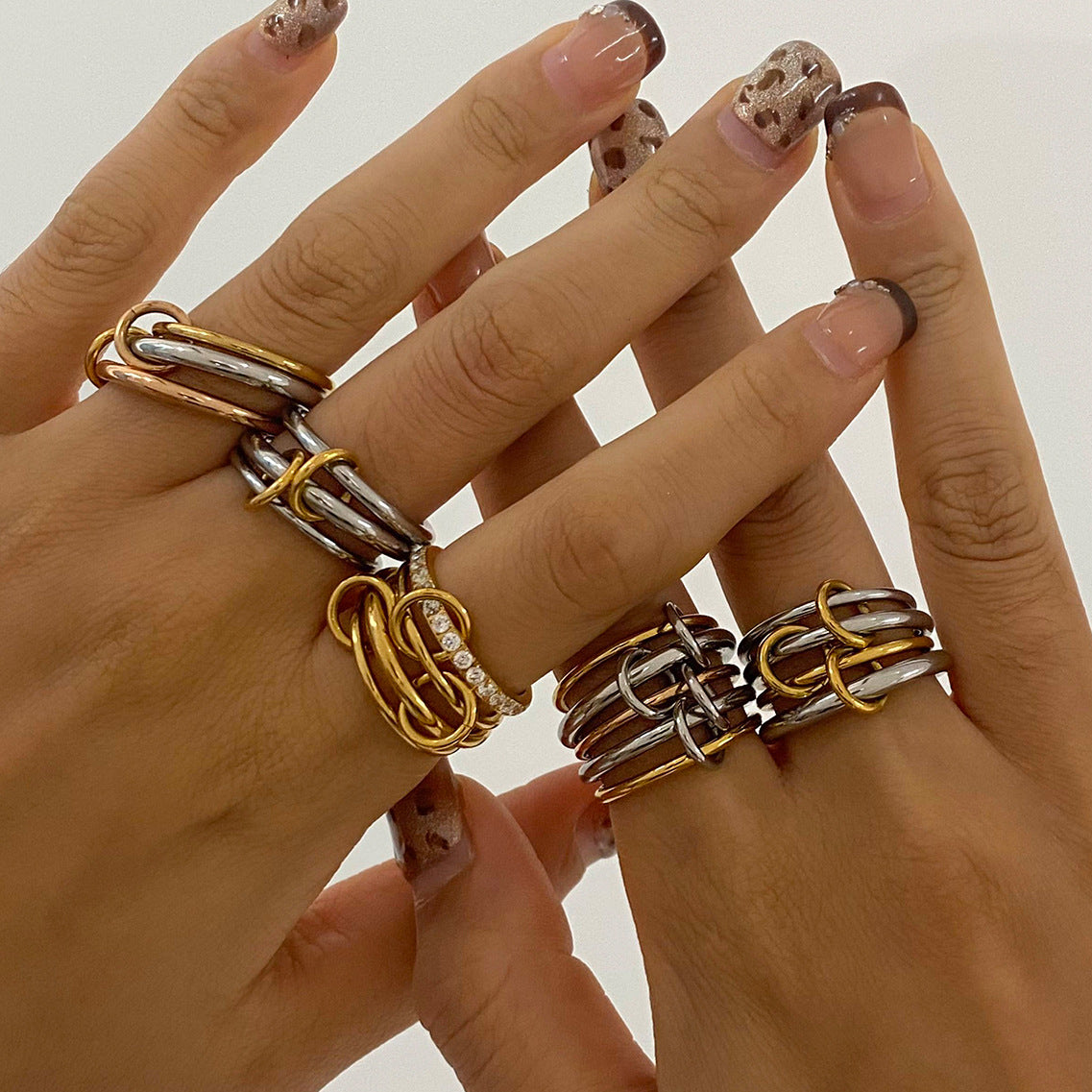 Geometric Plated Stainless Steel Ring for Women