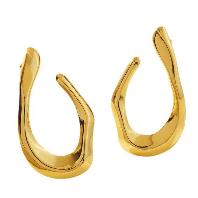 Vintage Luxury Geometric U-Shape Irregular Stamping Stainless Steel Earrings