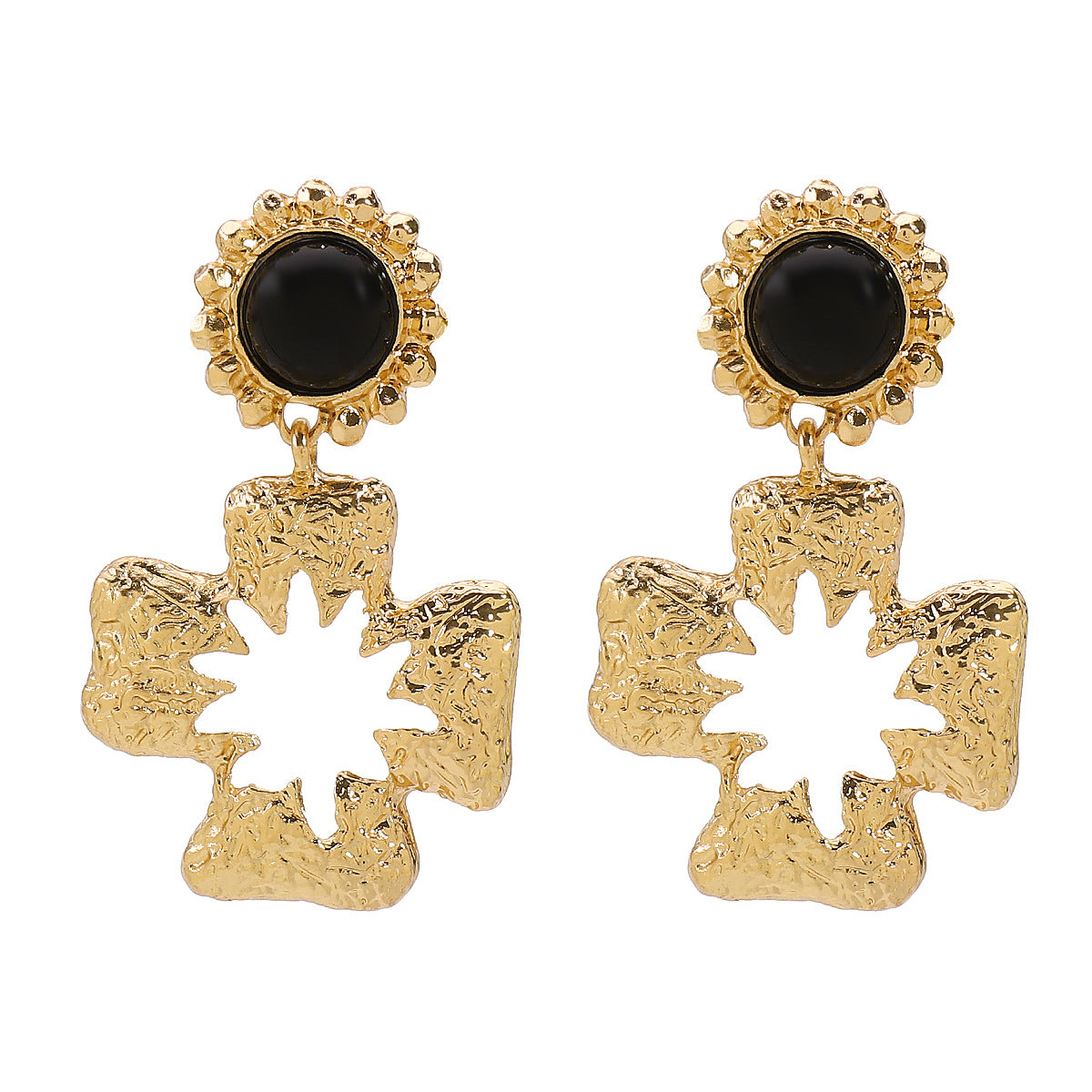 Pendientes de botón cruzados con diseño floral y geométrico de estilo vintage en aleación con acabado galvanizado para mujer