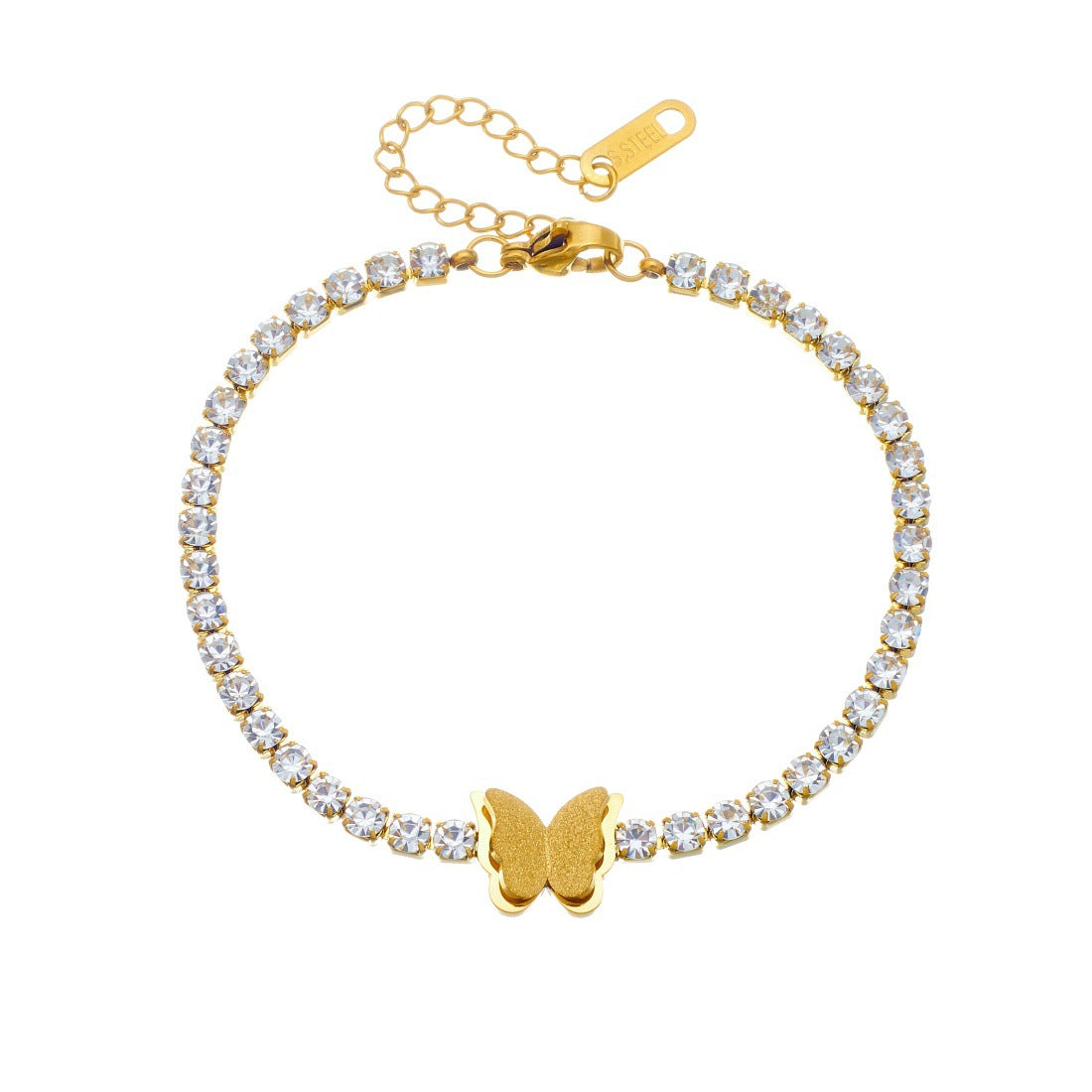 Elegant Minimalist Gold Plated Stainless Steel Butterfly Rhinestone Bracelet for Women