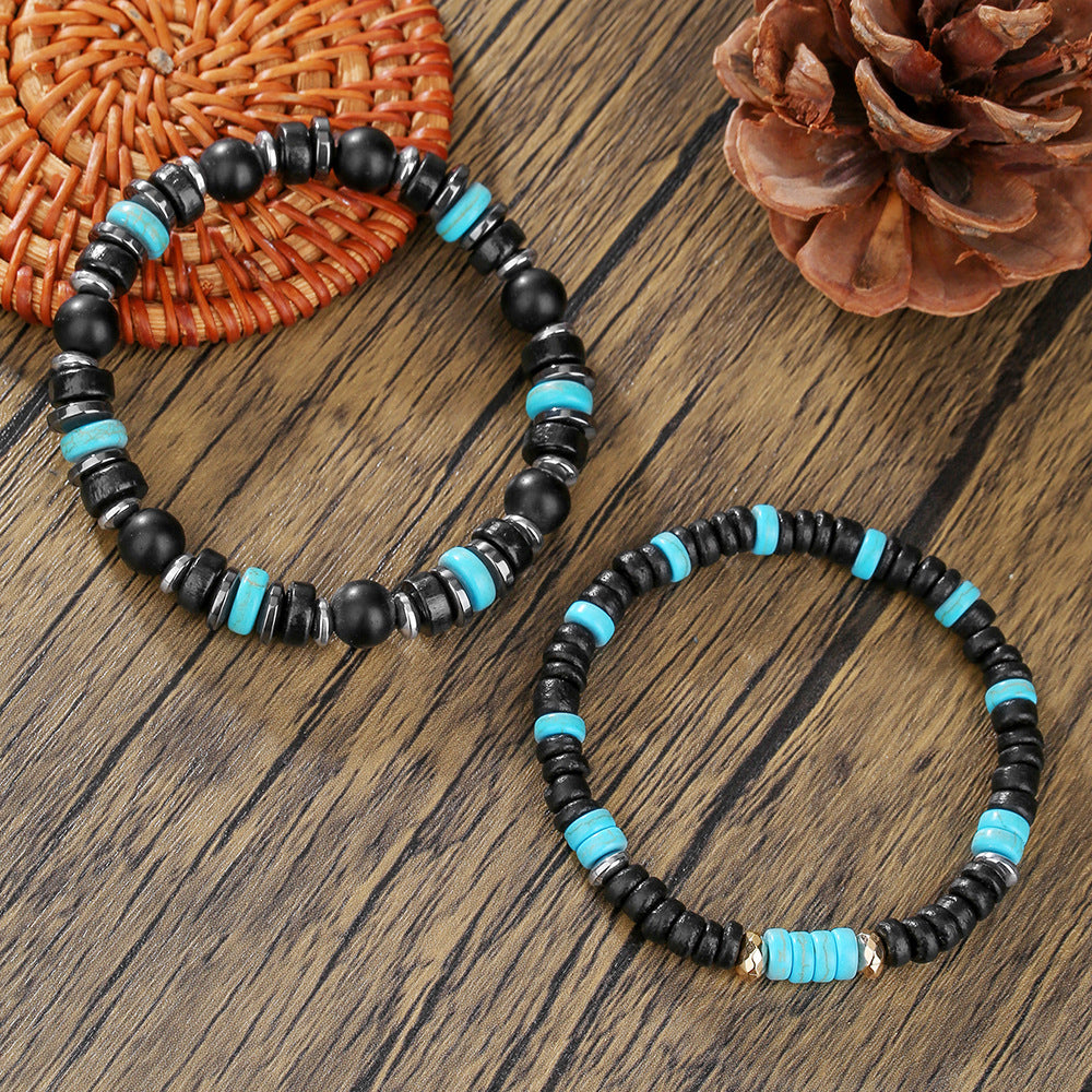 Hip-hop Minimalist Geometric Turquoise Wood Beaded Bracelet