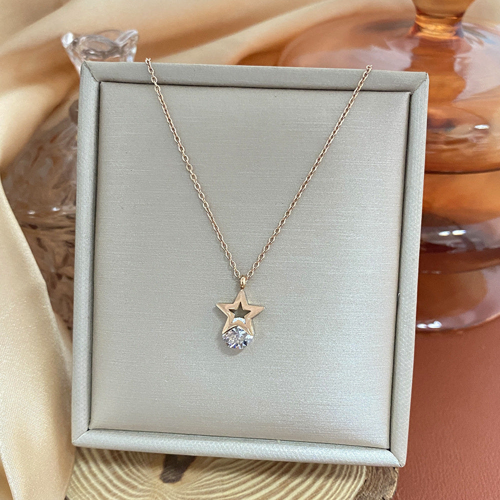 18K Gold Plated Titanium Steel Heart Cartoon Leaf Necklace with Ethnic Elements