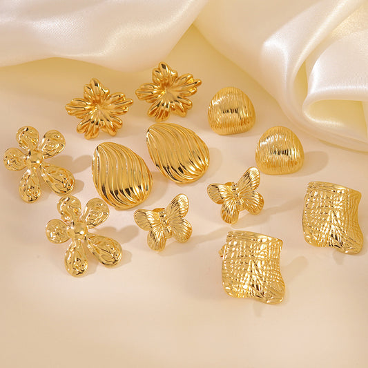 Pendientes de acero inoxidable de diseño floral geométrico elegante para mujer