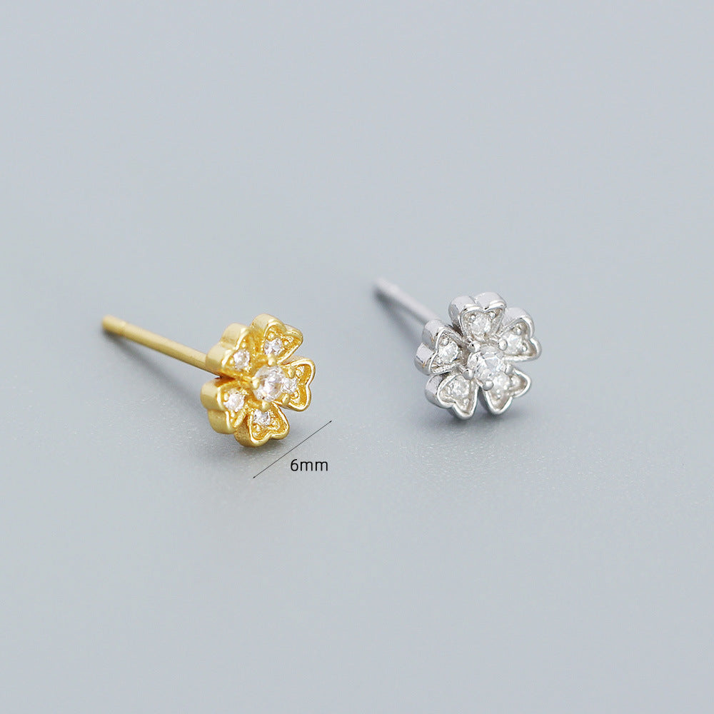 Vintage Sweet Floral 925 Sterling Silver Cubic Zirconia Stud Earrings for Women