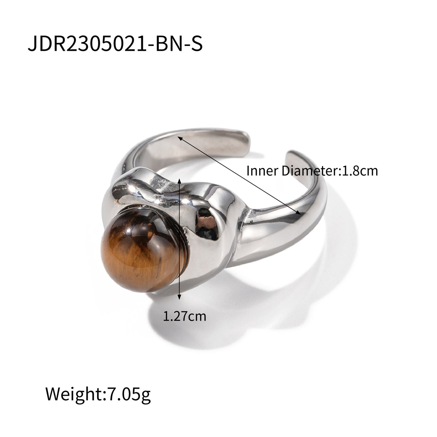 Fashion 18K Gold Plated Stainless Steel Heart Shape Tiger Eye Stone Ring for Women