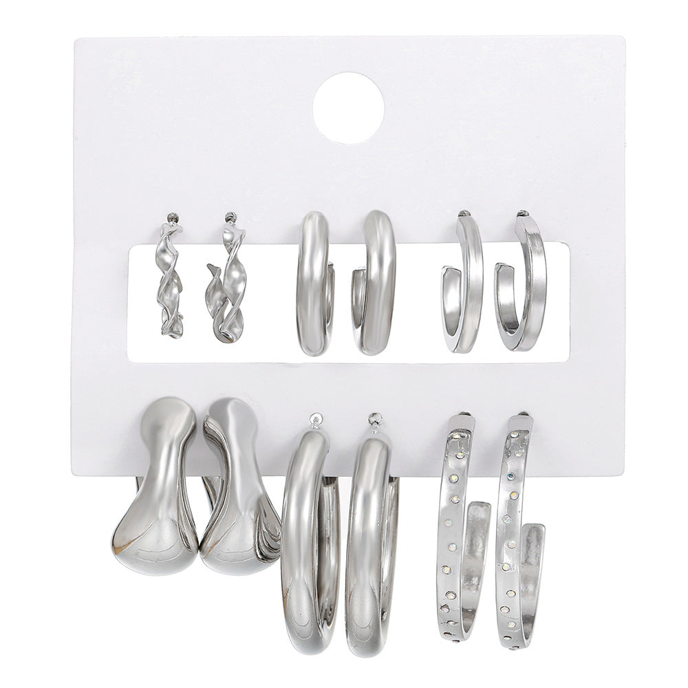 Exaggerated Geometric C-Shape Round Acrylic and Stainless Steel Plated Hoop Earrings for Women