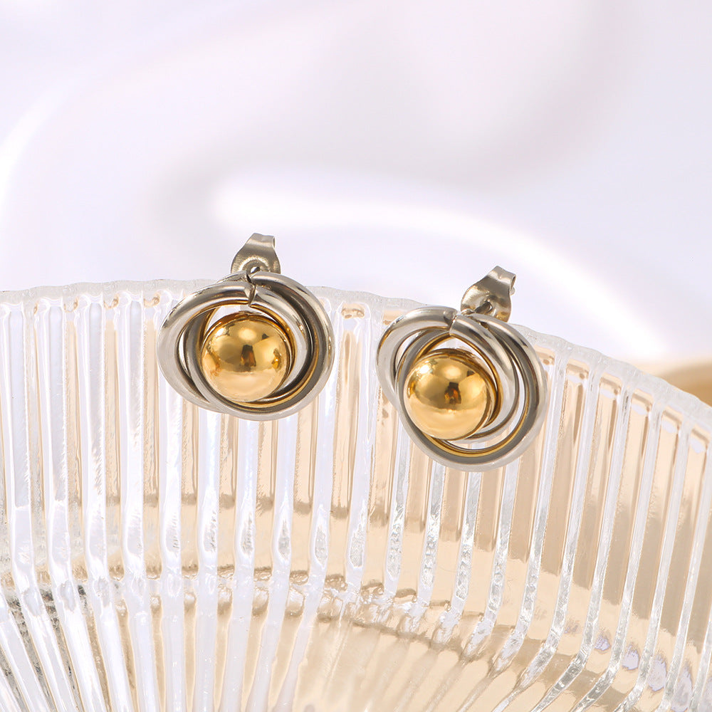 Orecchini da Donna Minimalisti Placcati Oro 18K in Acciaio Inossidabile a Cerchio Geometrico con Sfera
