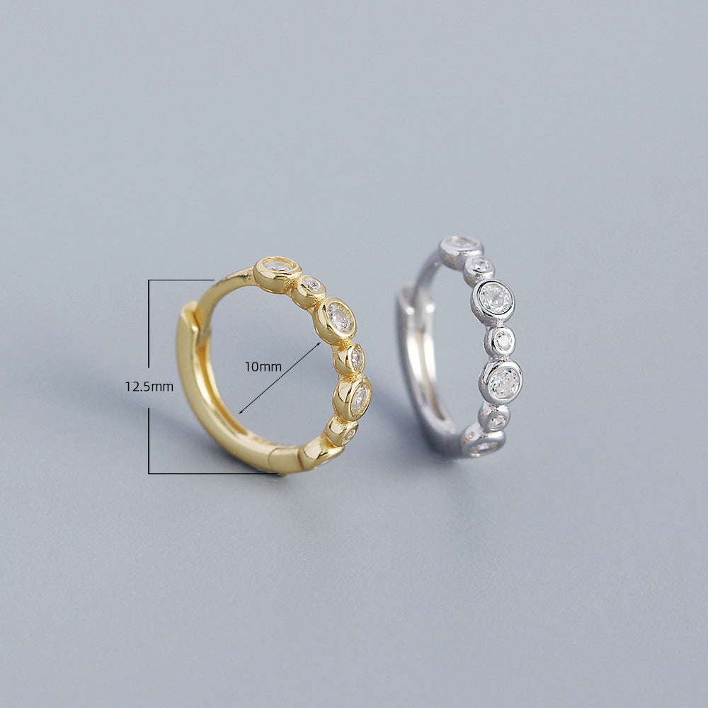 Orecchini a cerchio da donna minimalisti in argento sterling 925, geometrici, rotondi, con diamante intarsiato