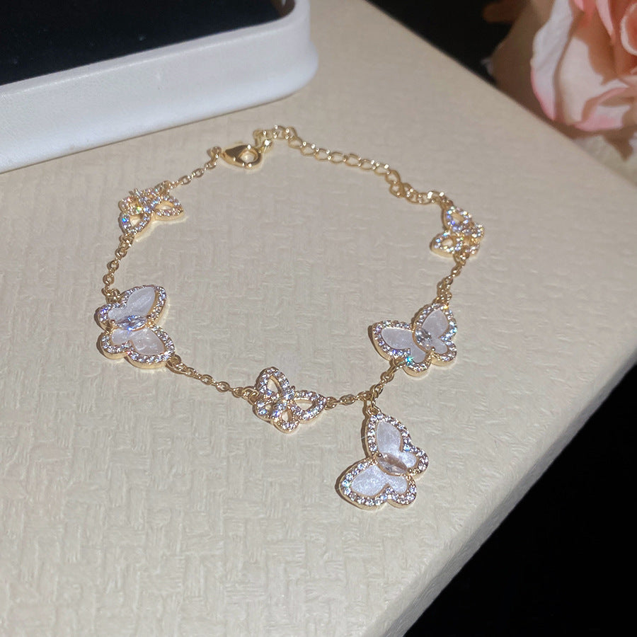 Minimalist Luxury Cubic Zirconia Inlaid Butterfly Bracelet Brass Women's Jewelry