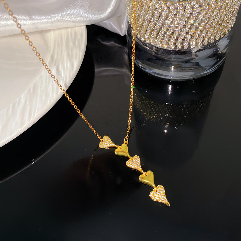 Micro-Paved Cubic Zirconia Star Floral Tassel Titanium Steel Necklace for Women