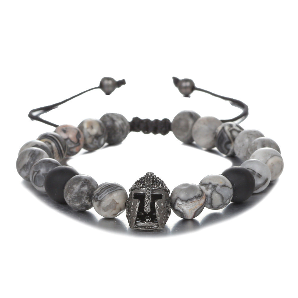 Geometric Round Agate and Cubic Zirconia Inlay Brass Beaded Bracelet