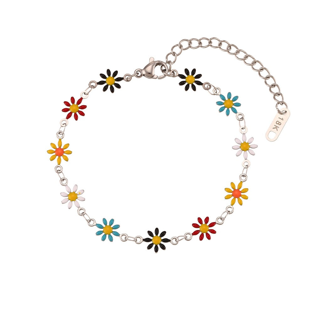 Bracciale da donna in acciaio inossidabile placcato oro 18 carati, con perline micro-incastonate e catena, stile geometrico alla moda