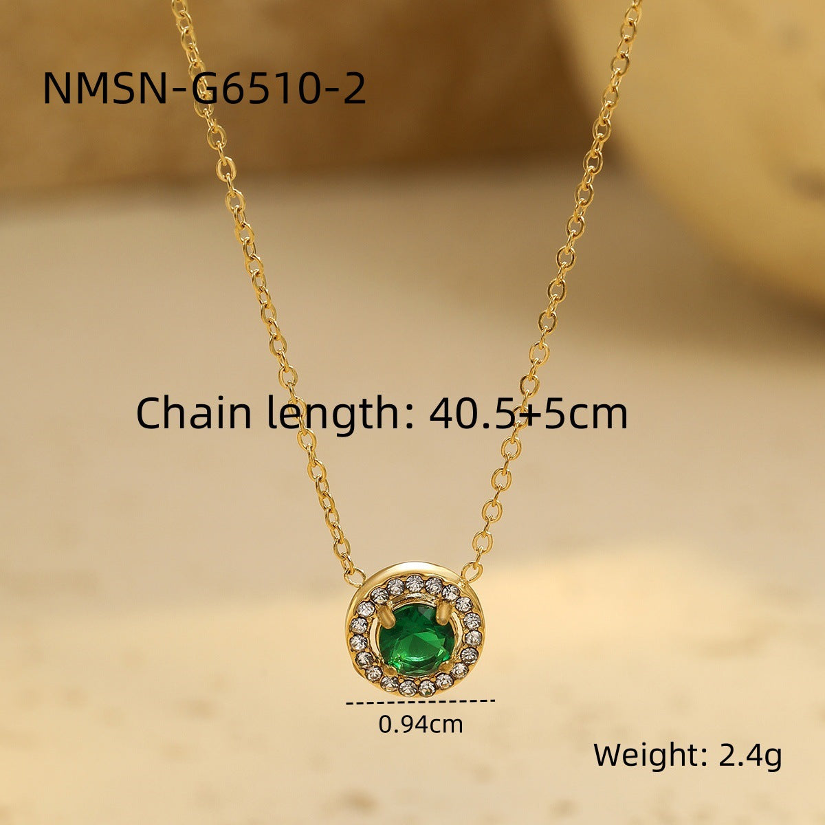 Collar vintage geométrico de circonita verde de acero inoxidable para mujer con baño de oro de 18 quilates, cadena de clavícula delicada