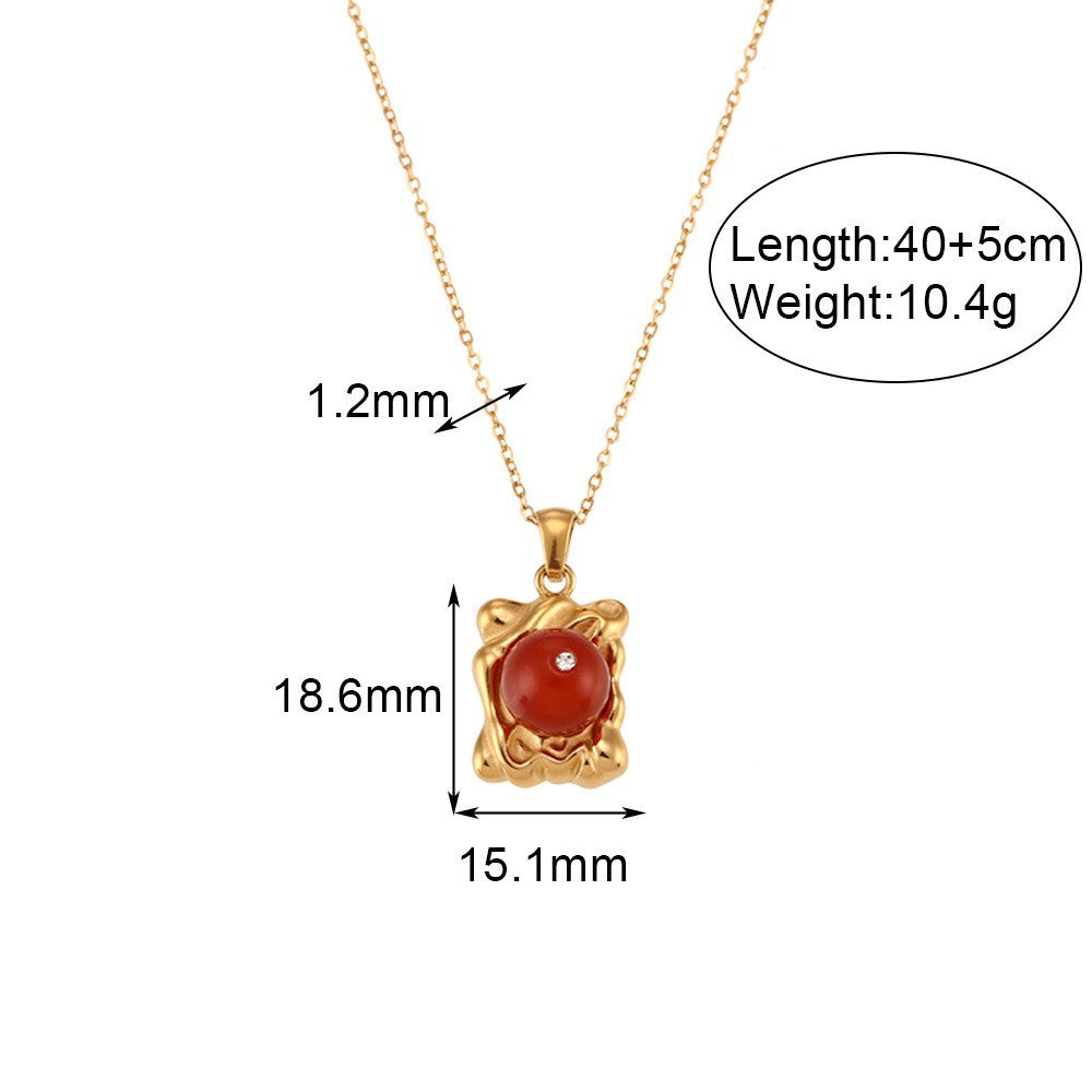 Collana con ciondolo rotondo geometrico vintage in acciaio inossidabile con placcatura in oro 18 carati e bordo attorcigliato per donna