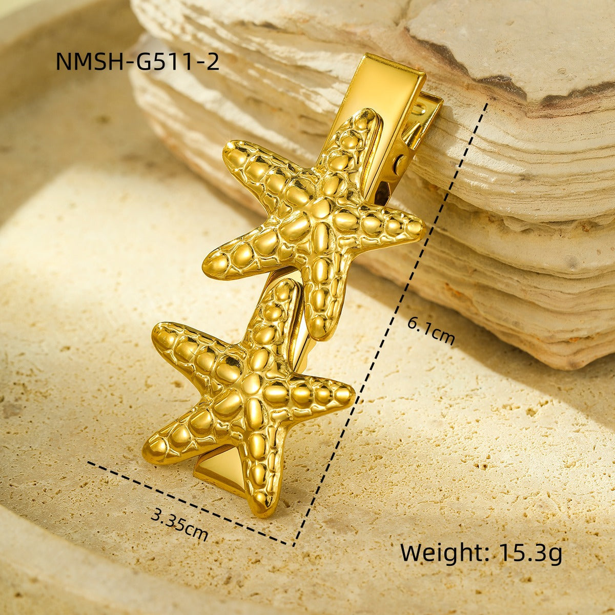 Fashionable Star and Heart Shaped 18K Gold Plated Stainless Steel Hair Clip for Women