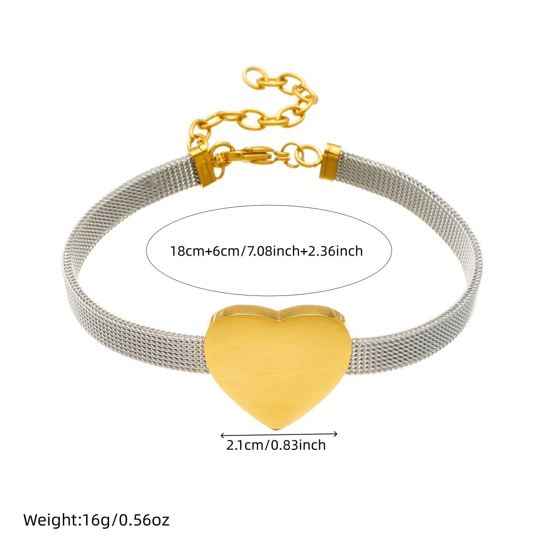 Minimalist Gold Plated Heart Mesh Chain Stainless Steel Bracelet