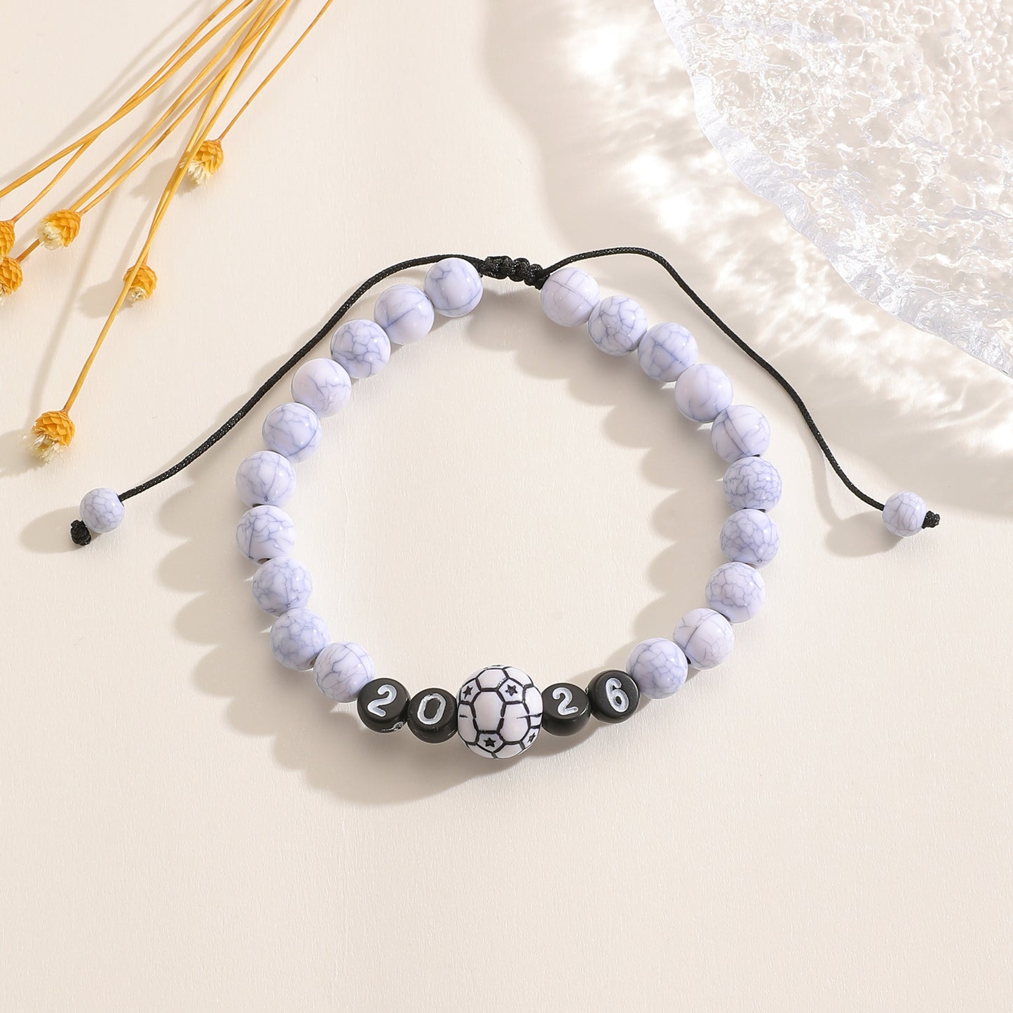 Minimalist Handmade Braided Soccer Bracelet with Resin Beads Unisex Adjustable Commemorative Wristband