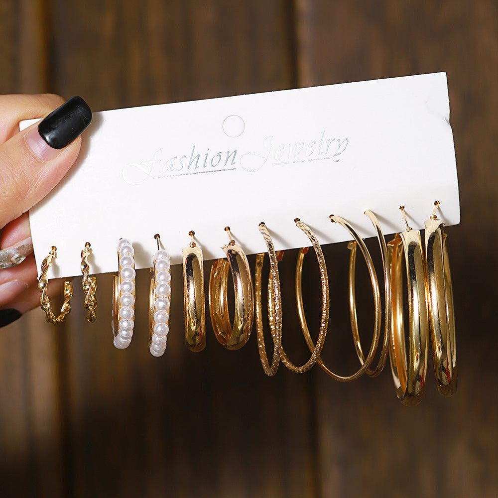 Vintage Geometric Round Plated Stainless Steel Hoop Earrings Set for Women and Men
