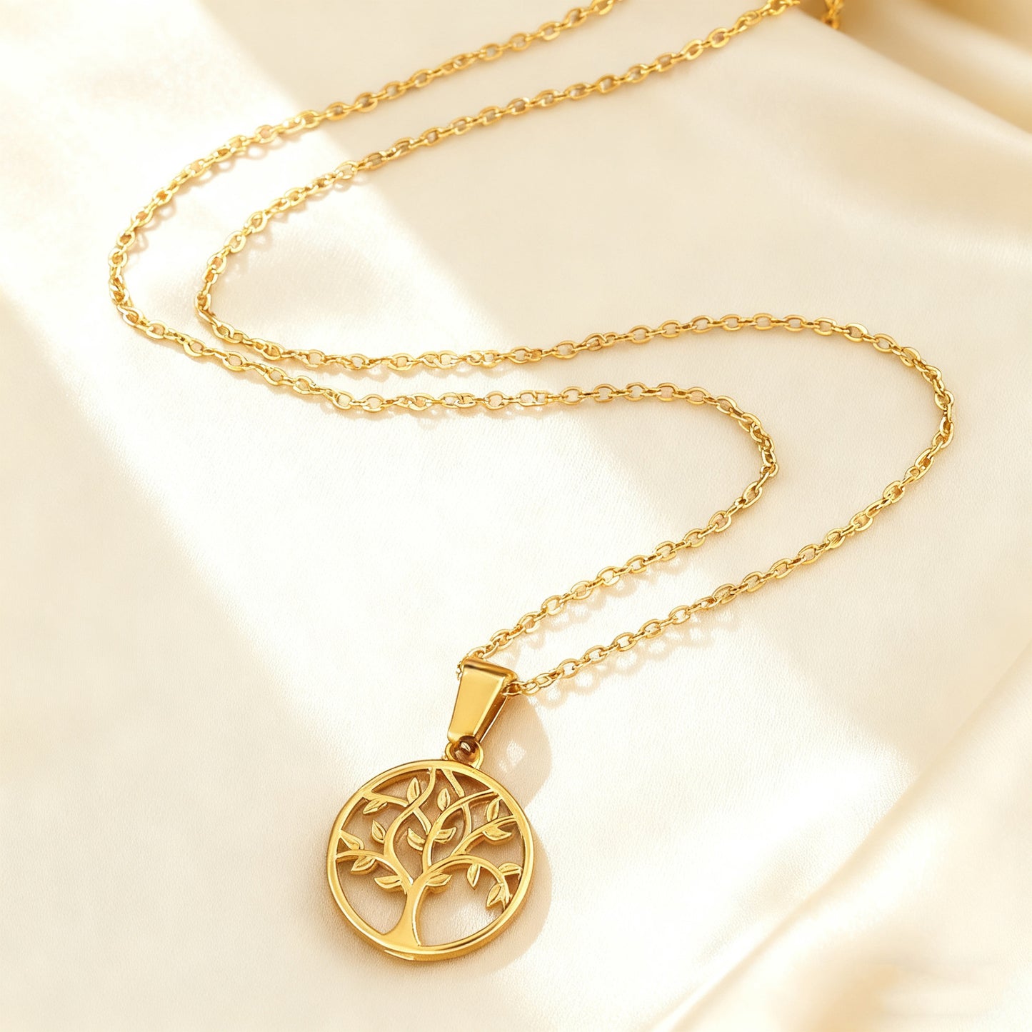 Minimalist Tree of Life Stainless Steel Plated Necklace and Earring Set for Women