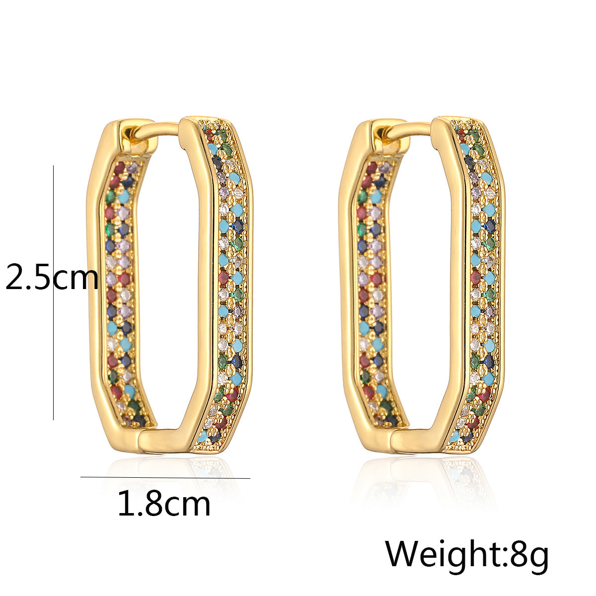 Minimalist Geometric Copper Earrings with Gold Plating and Zircon Accents for Women