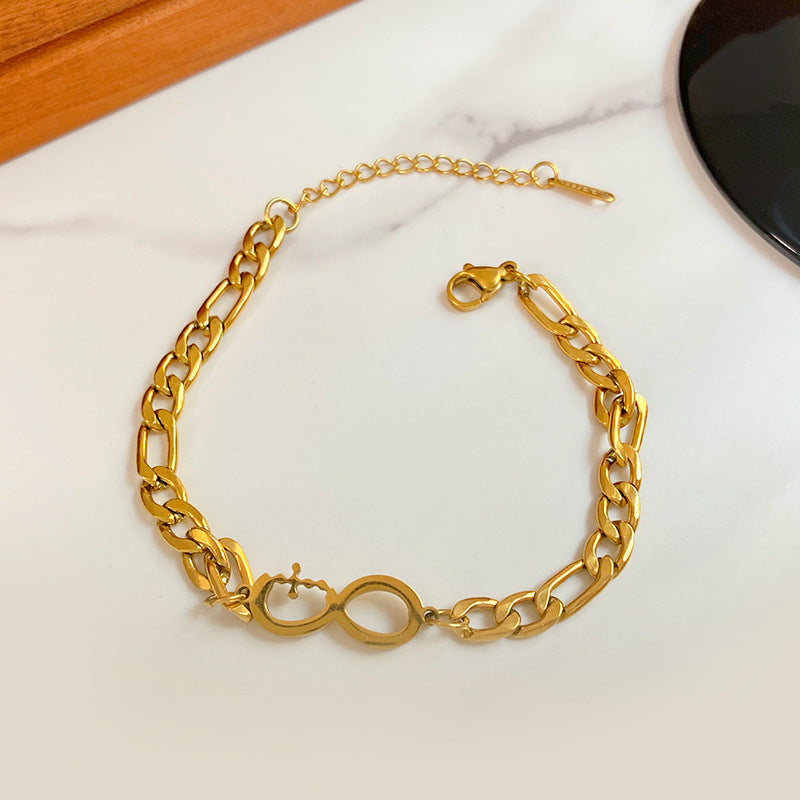 Gold Plated Titanium Steel Irregular Infinity Cross Bracelet Unisex