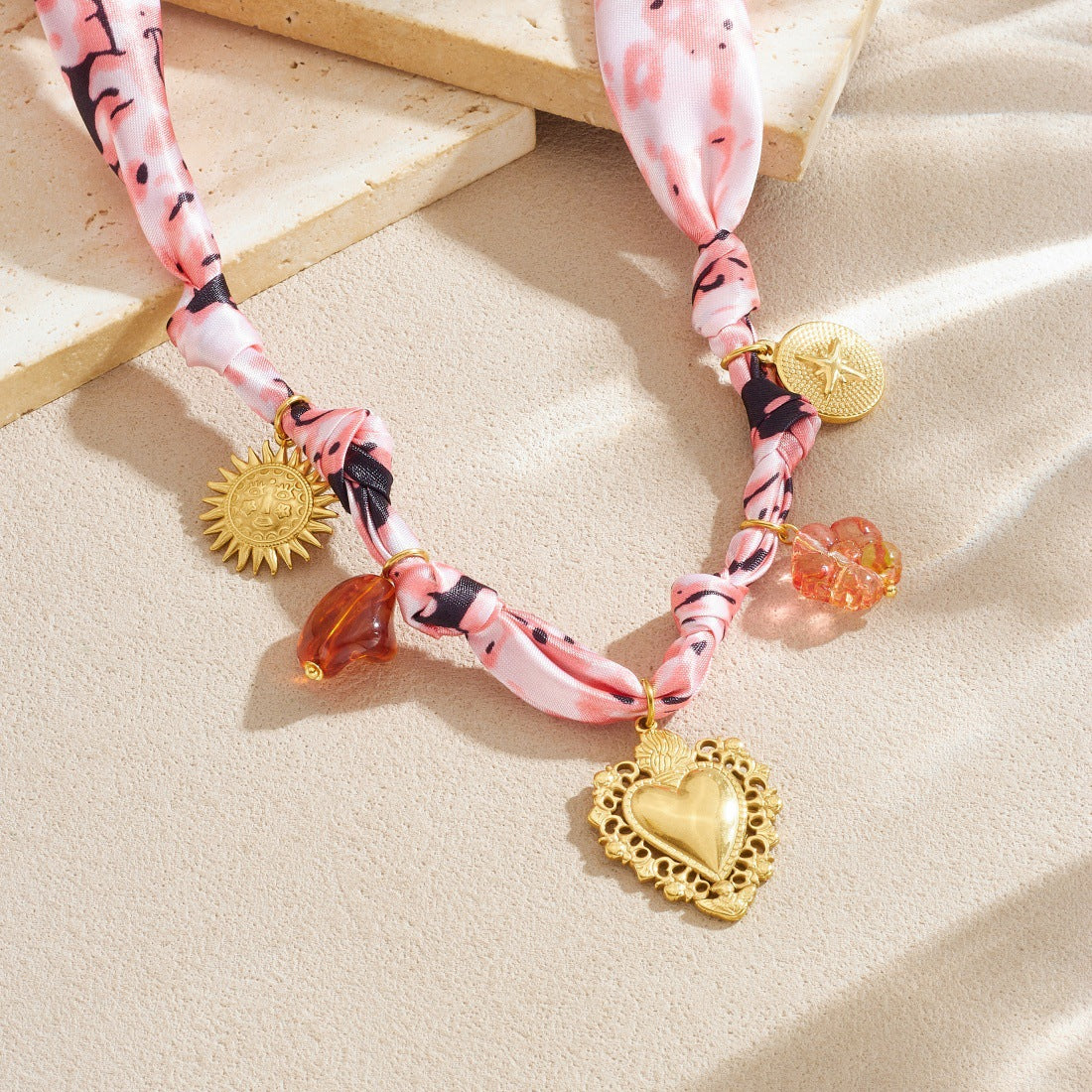 Bohemian Vintage Gold Plated Stainless Steel Heart Teardrop Charm Bar Jewelry Set for Women