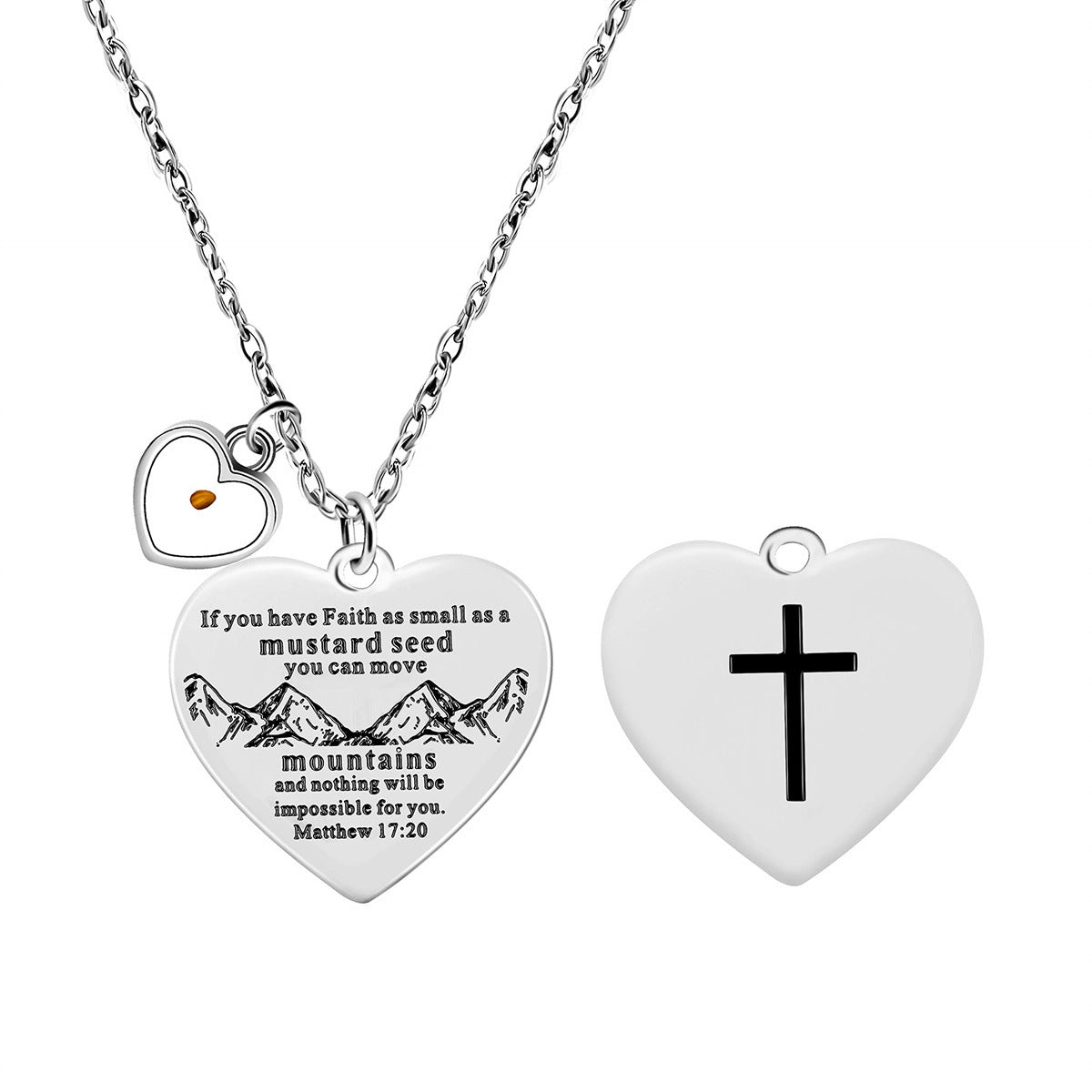 Collana con Ciondolo a Croce a Doppia Faccia in Acciaio Inossidabile con Versetto Biblico Personalizzato, Charm in Acciaio al Titanio Lucidato e Design Geometrico