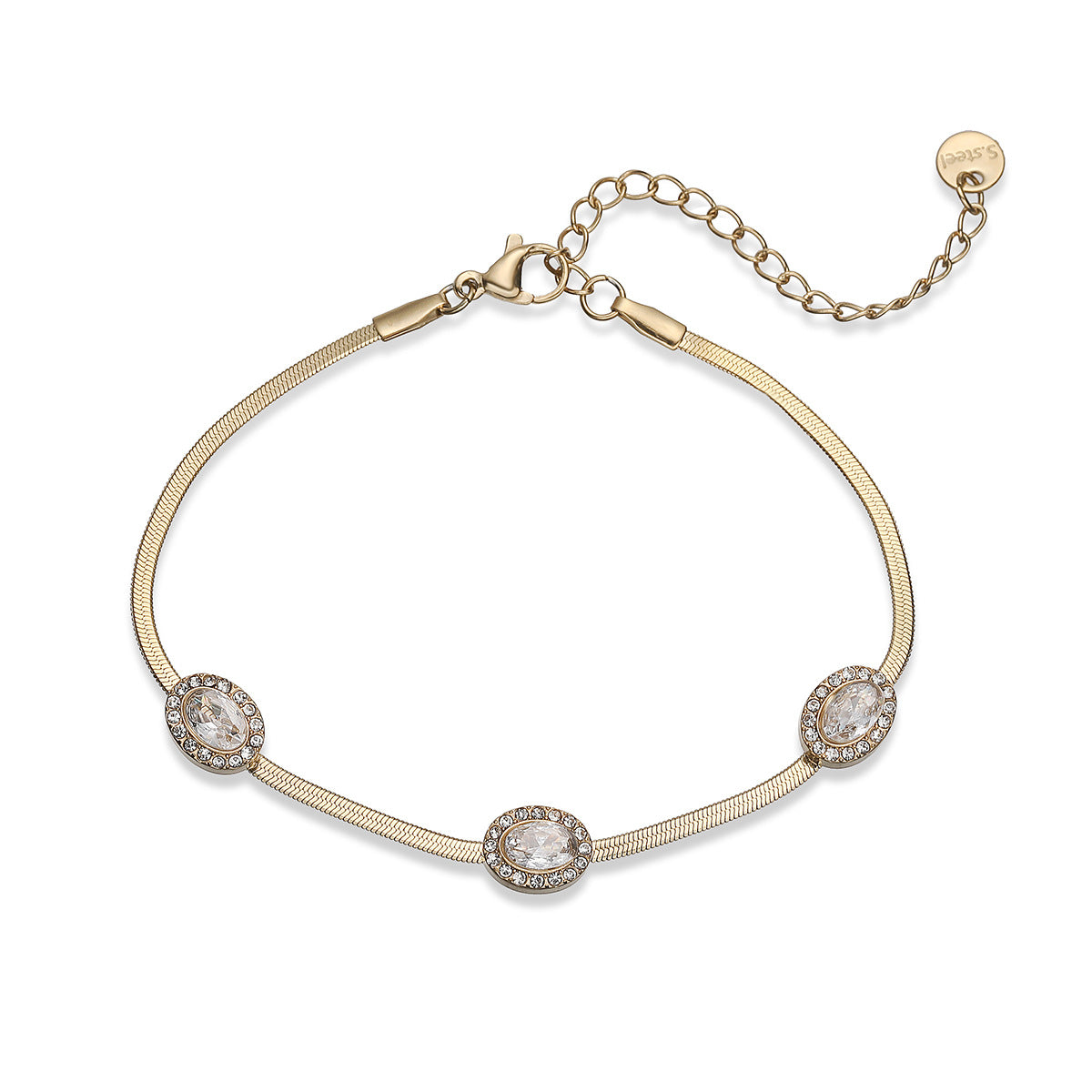 Minimalist Elegant 18K Gold Plated Geometric Stainless Steel Bracelet with Cubic Zirconia for Women
