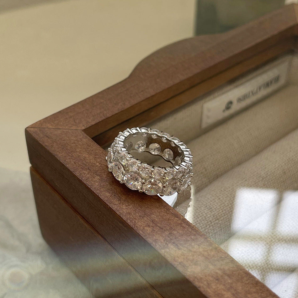 Minimalist Geometric S925 Sterling Silver Ring with Zircon Inlay and Plated Finish