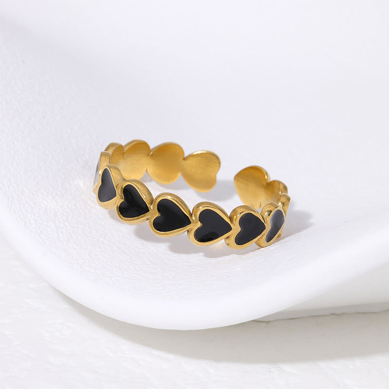 Anello da donna minimalista a forma di cuore in acciaio al titanio placcato oro 18 carati con fascia aperta regolabile