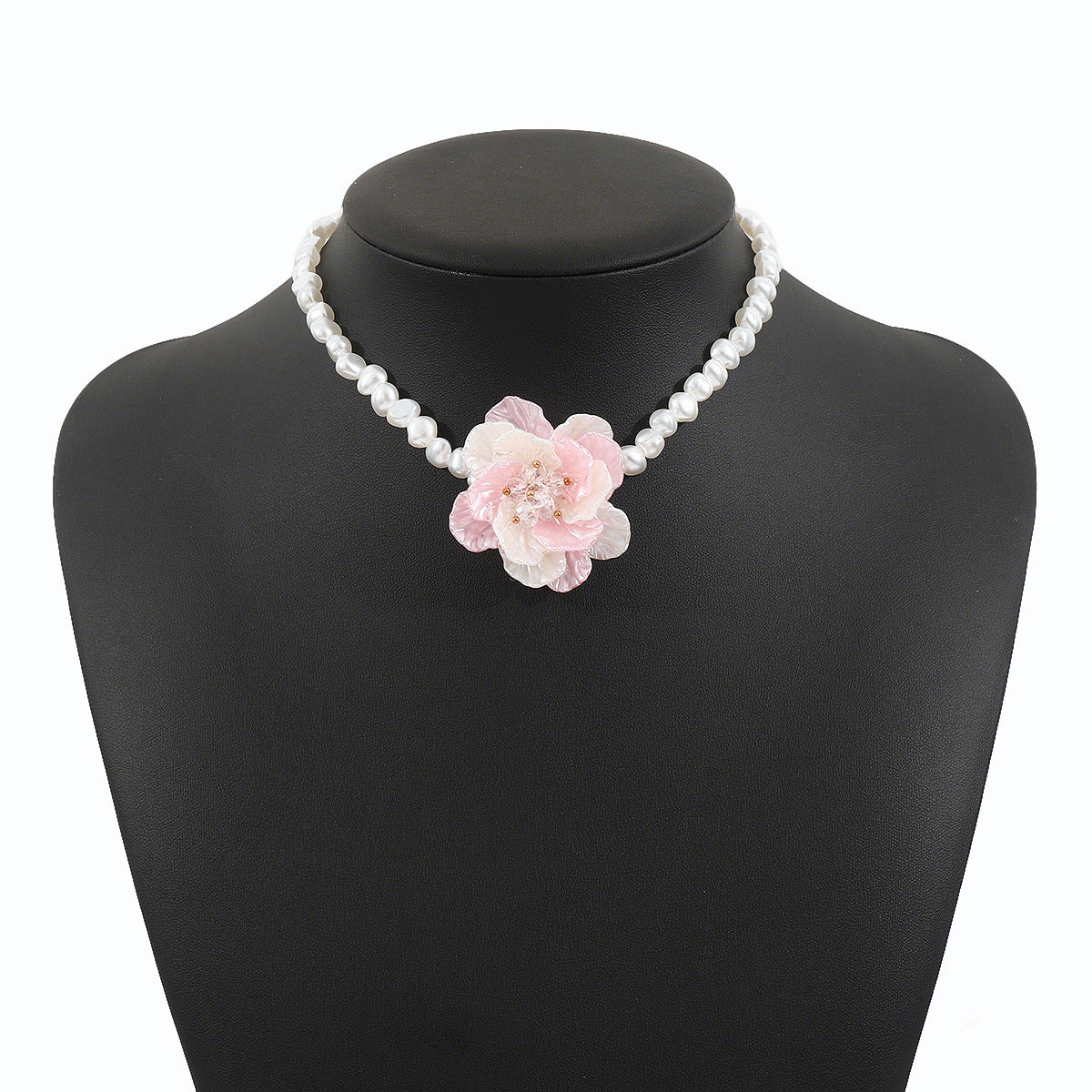 Dulce Collar Reto Geométrico de Camelia con Perlas de Imitación y Diamantes de Imitación para Mujer