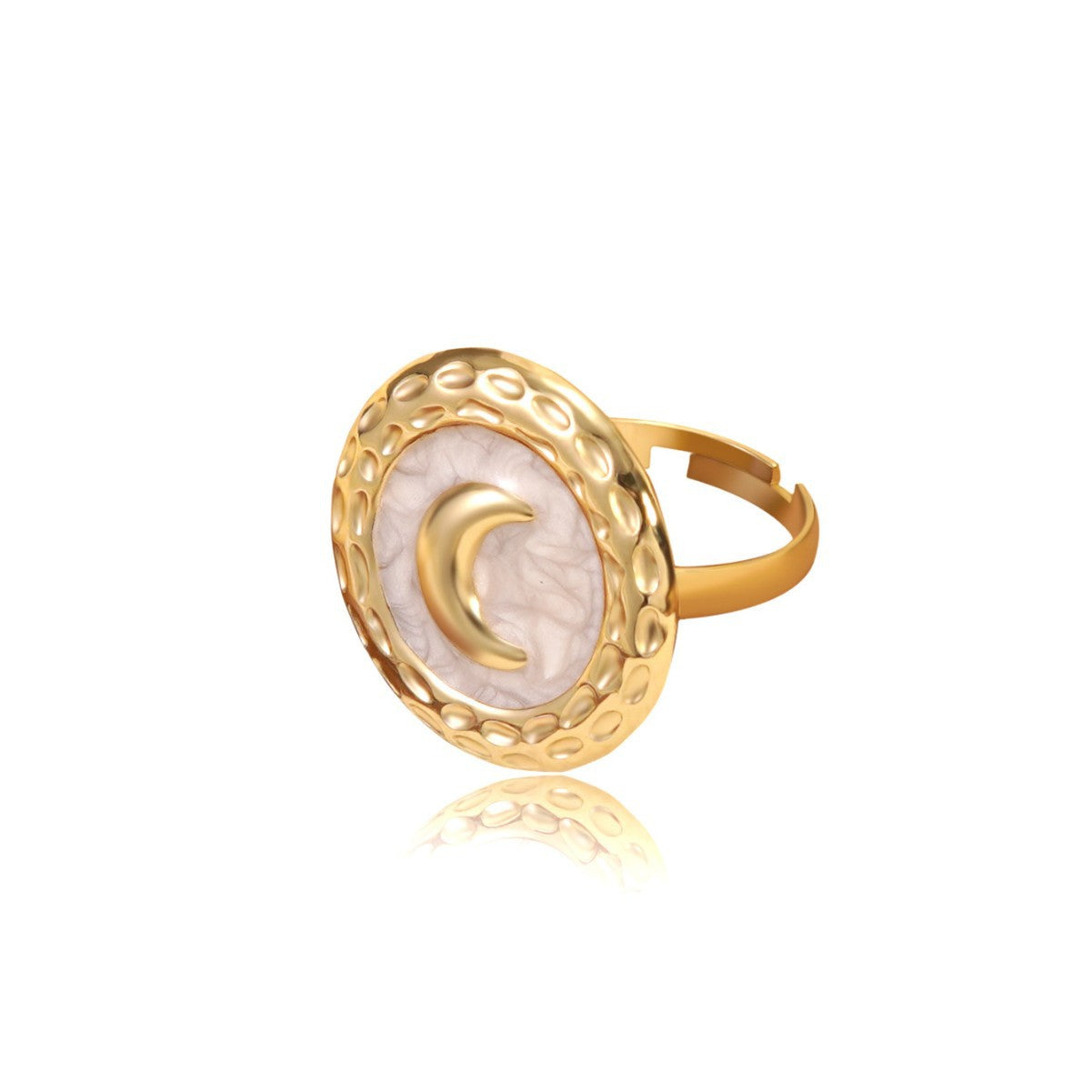 Elegant Geometric Moon Drip Oil Stainless Steel Ring for Women