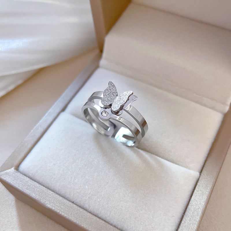 Minimalist Butterfly Titanium Steel Ring with Polished Finish for Men and Women, Fashionable Index Finger Band