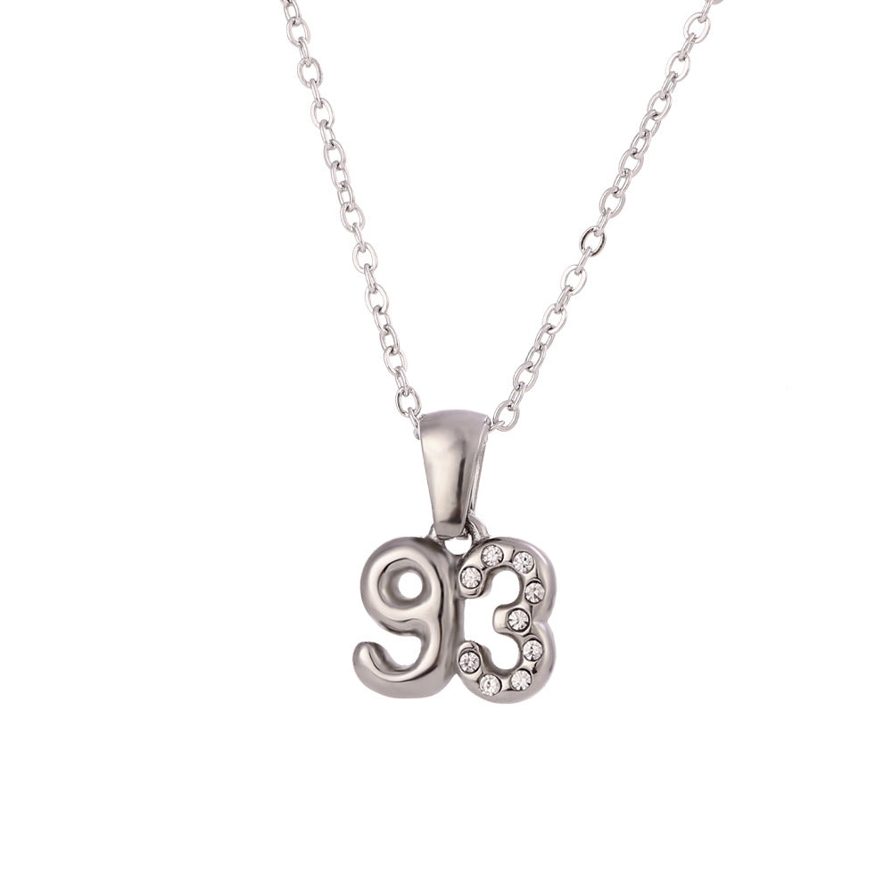 Minimalist Fashion Necklace for Women with Stainless Steel Chain, 18K Gold Plated Titanium Steel Pendant, Micro-Paved Rhinestone Accent, 3D Numeric Year Design