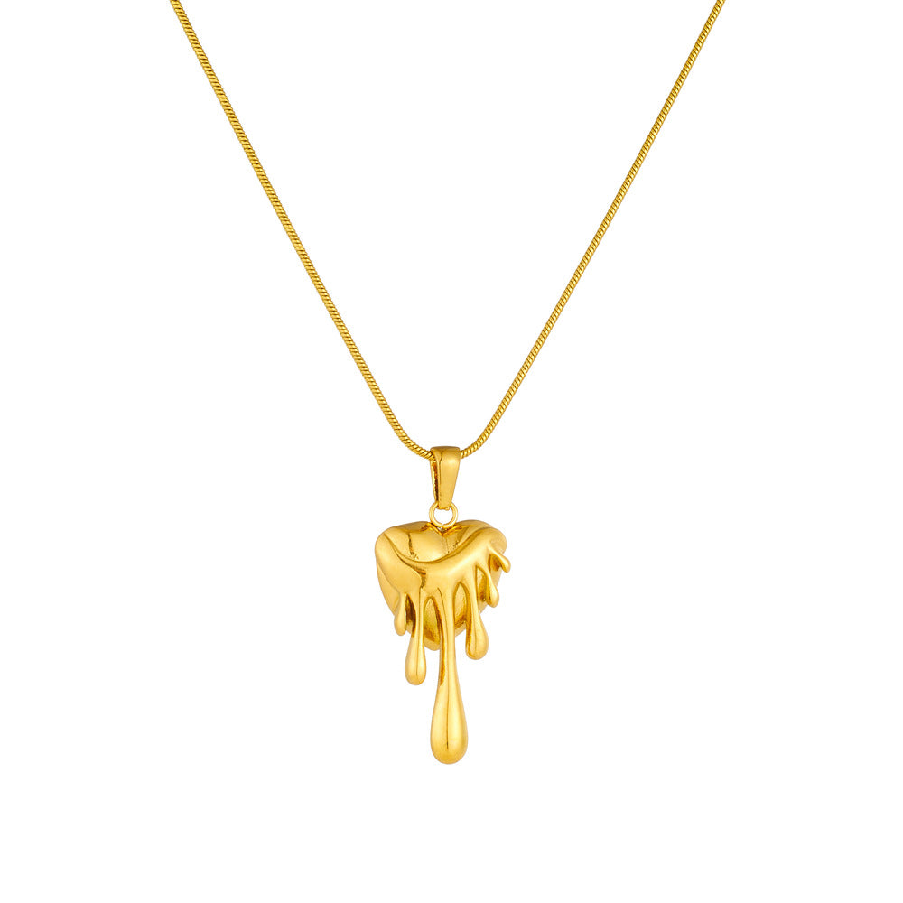 Vintage Gold Plated Irregular Lava Heart Geometric Stainless Steel Pendant Snake Chain Necklace for Women