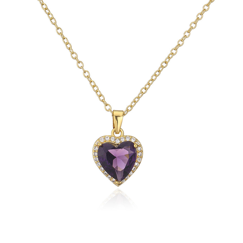 Elegante Collana Pendente a Cuore da Donna in Stile Francese con Base in Rame Placcata Oro 18K e Intarsio di Zirconi
