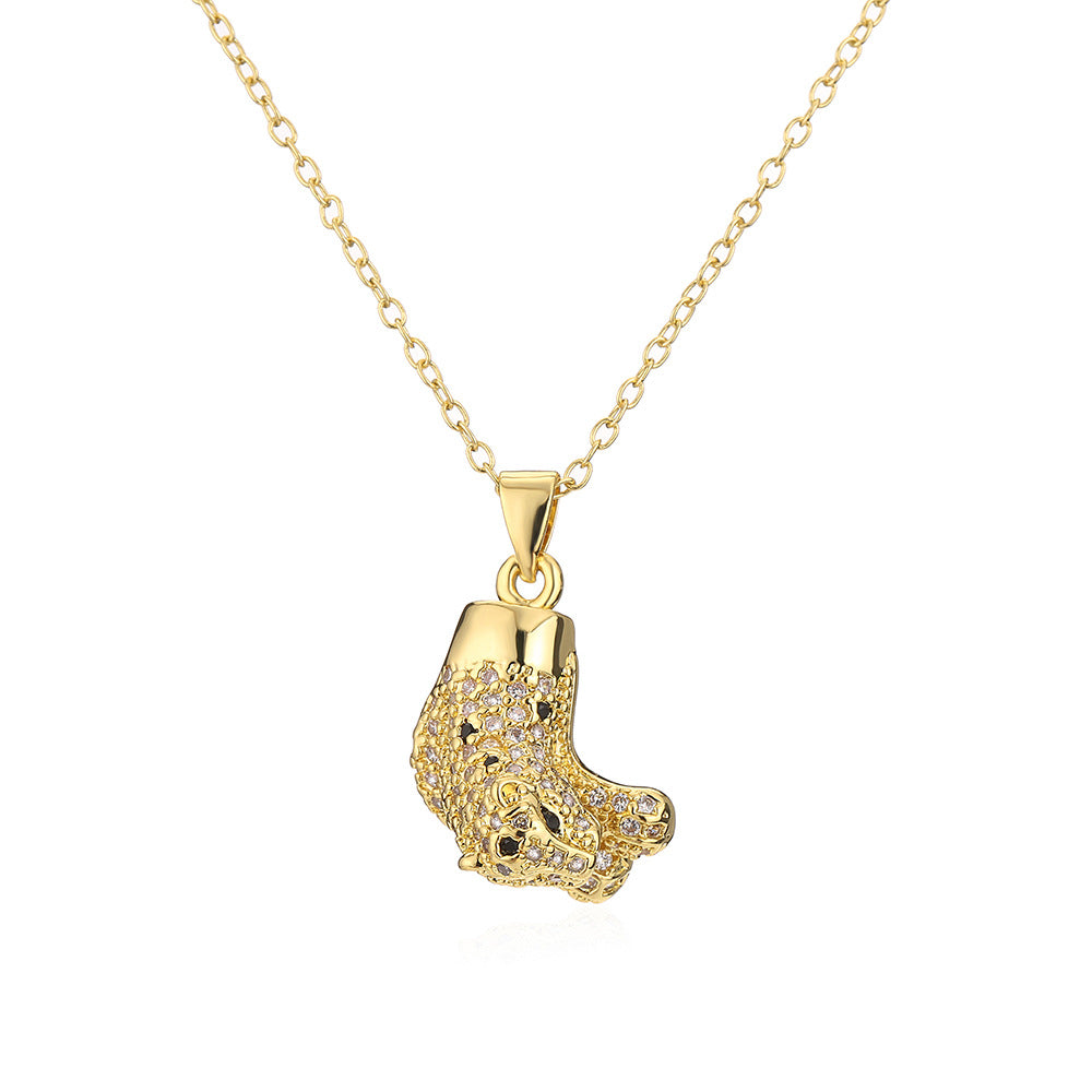 Punk Style Animal Pendant Necklace for Women with Copper Base and 18K Gold Plating, Geometric Design Locket Chain