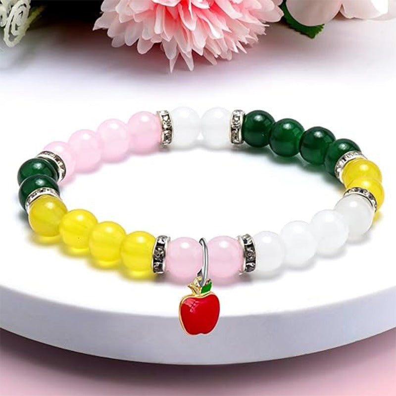 Colorful Glass Beaded Bracelet with Apple Pendant for Women