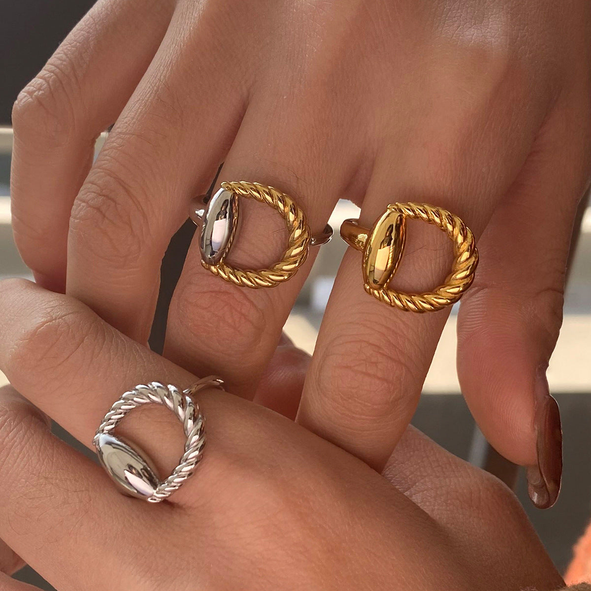 Geometric Plated Stainless Steel Ring for Women