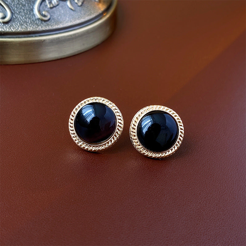 Vintage Geometric Cat's Eye Stud Earrings in Alloy with Plated Steel Posts