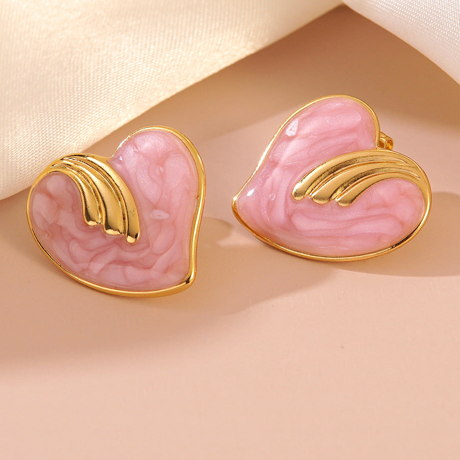 Orecchini da donna in acciaio inossidabile con cuore dolce, eleganti e smaltati a goccia
