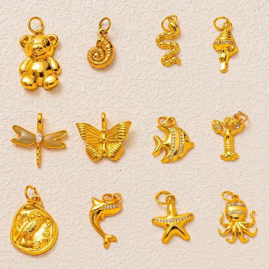 Minimalist Luxury 18K Gold Plated Brass Animal Pendant Charm Bar Corn Chain Necklace Unisex Jewelry Accessories