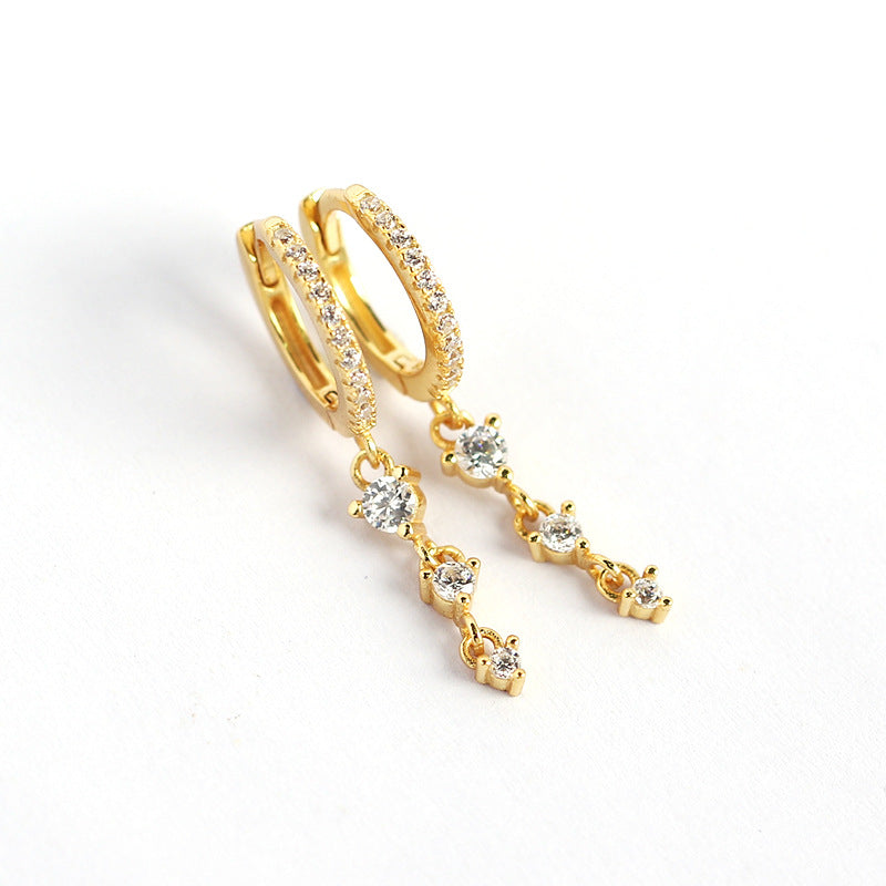 Orecchini pendenti vintage minimalisti in argento sterling 925 con intarsio di strass rotondi geometrici