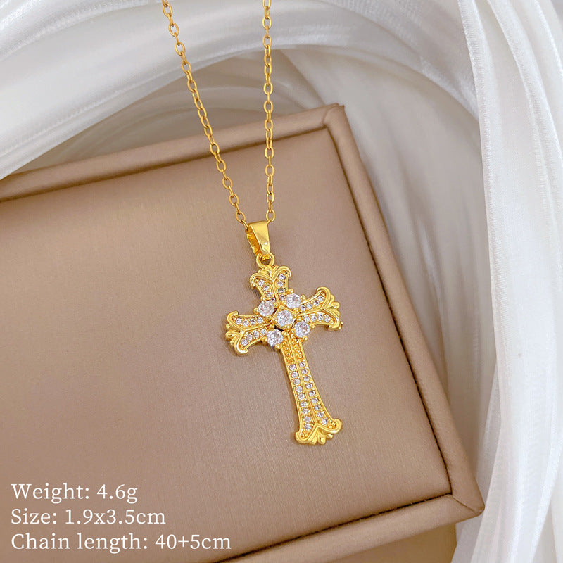 Sweet Minimalist Animal Shape Micro-Inlaid Cubic Zirconia Brass Pendant Titanium Steel Necklace for Unisex
