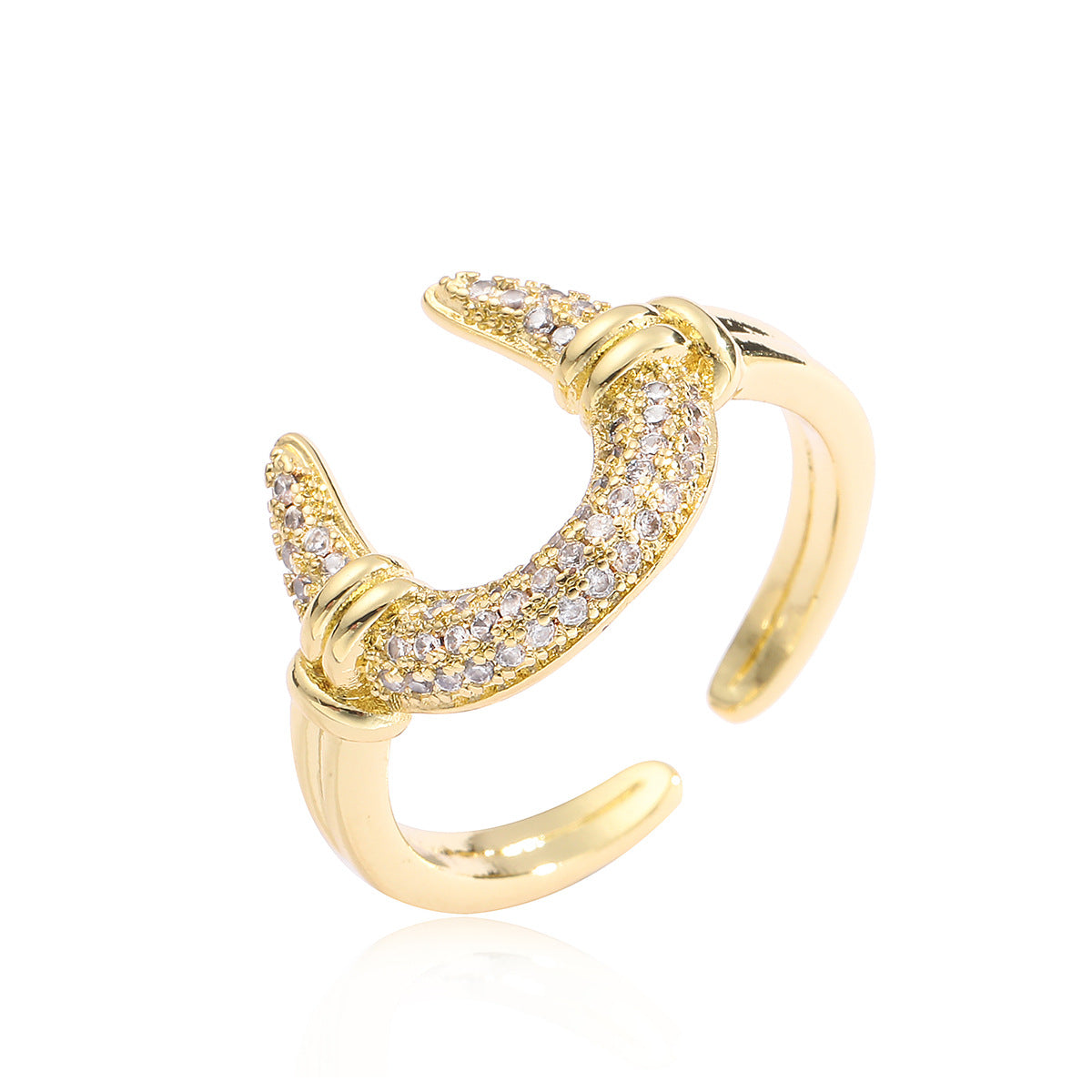 Anello Aperto Geometrico Minimalista da Donna Realizzato in Ottone con Placcatura in Vero Oro e Zirconi Micro-Incastonati