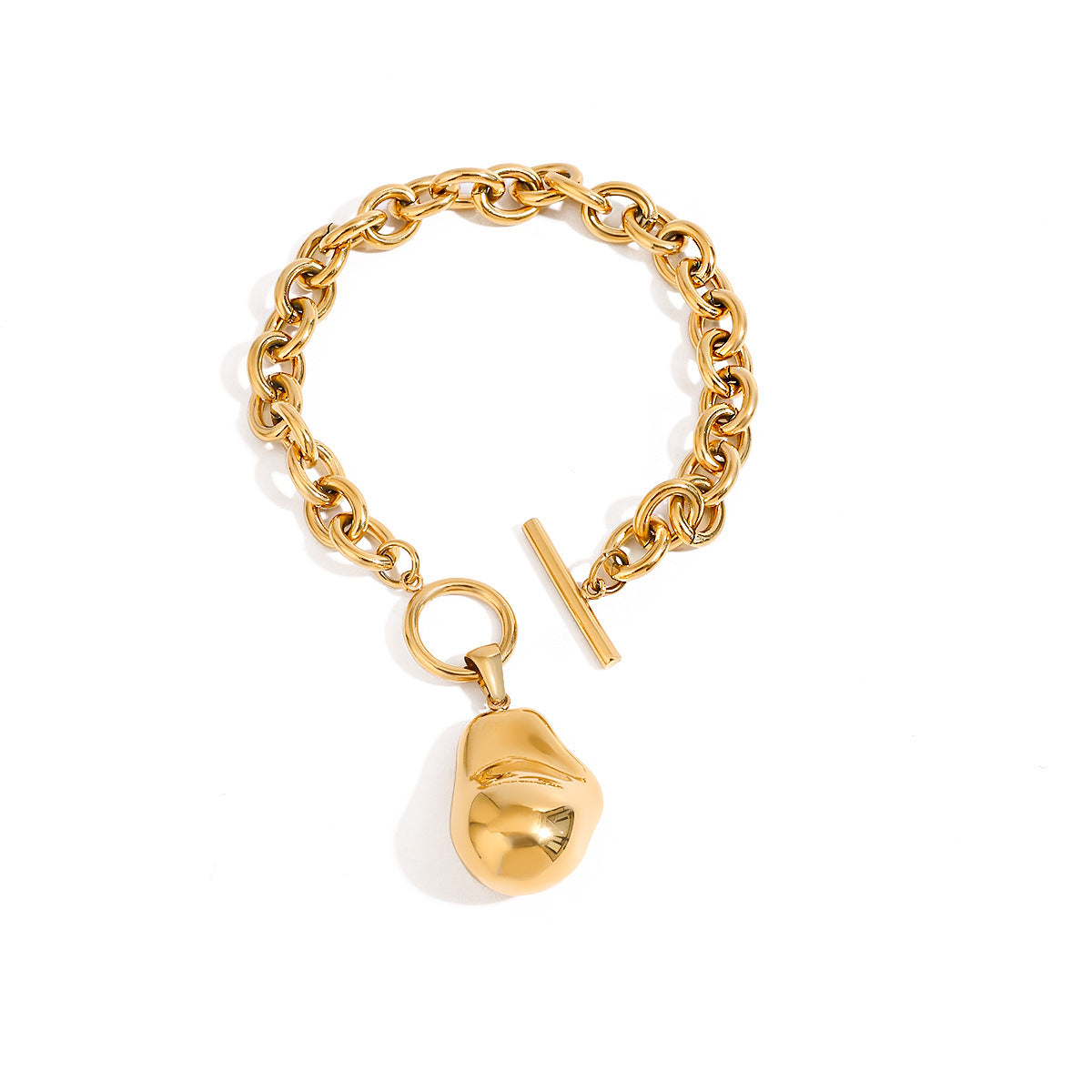 Luxury Elegant Geometric Oval Titanium Steel 18K Gold Plated Bracelet for Women